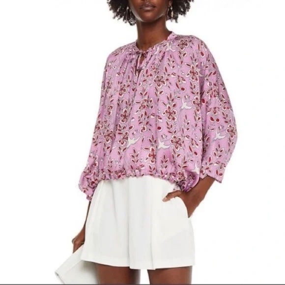 Rhode Helene Gathered Printed Crepe de Chine Blouse - Picture 1 of 9